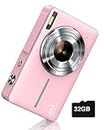 Digital Camera, FHD 1080P Digital Point and Shoot Camera for Kids 44MP Vlogging Camera with Anti Shake 16X Zoom, Compact Kids Camera Small Camera for Boys Girls Teens Students Seniors Pink