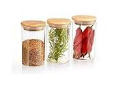 wellxo�3 Piece Glass Storage Jars Set with Bamboo Lid, Glass Spice Canisters, Mini Glass Mason Jars with Airtight Lid for Kitchen Corner, Suit for Sugar, Rice Flour and Other Storage (300 ML)