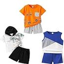 Lofn Cotton Clothing Sets for Baby Boys & Baby Girls - Unisex Clothing sets Half sleeve T-Shirt & Shorts Pack Of 3 KDST52WHBL-KDST85OR-20-KDST66RB