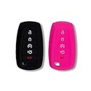 Autobase Silicone Key Fob Cover Compatible with Ford F-150 Fusion F250 F350 F450 F550 Edge Explorer Mustang Expedition Bronco F-150 Raptor | Car Accessory | Key Protection Case 2 Pcs (Black and Pink)