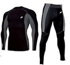 JUST RIDER Polyester Spandex Men's Sports Running Set Compression Shirt + Pants Skin-Tight Long Sleeves Quick Dry Fitness Tracksuit Gym Yoga Suits (M)