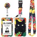 Giantree ID Badge Holder with Lanyard, Retractable Black Cat Floral Badge Holders with Reels Detachable Badge Lanyards Neck Crossbody Lanyard Fit for Keys Office School Hospital Supplies