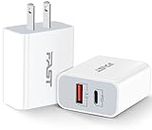 Power-7 Fast USB C Charger, 2-Pack 20W PD + Quick Charger Dual Port Type C Wall Charger Block Plug Compatible with iPhone 15/15 Plus/15 Pro/15 Pro Max 14/13/13 Pro Max/12/11/XS/XR/X/8, iPad, AirPods