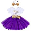 Kids Girl Princess It's My 1st/2nd Birthday Party Cake Smash Boutique Outfit Sequin Bow Tie Tulle Tutu Dress Clothes Gold Headband+Purple(1 Years)