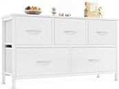 OLIXIS Dresser Storage with 5 Organizer Closet Chest Small Clothes Fabric Cabinet, Kids Furniture Drawer Binis, Nightstand for Bedroom, Living Room, Nursery, Entryway, White