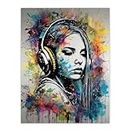 Music Girl Headphones Watercolour Grunge Emo Teen Bedroom Unframed Wall Art Print Poster Home Decor Premium