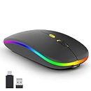 PASONOMI Bluetooth Mouse 2.4G Wireless Rechargeable Quiet Wireless Mouse 3 Modes (Bluetooth 5.1 + USB + Type C) Wireless Optical Mouse with LED for Laptop, PC, iOS, Smartphone (Black)