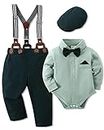 WESIDOM Baby Boy Clothes 0-18M Newborn Infant Gentleman Outfit, Shirt+Bowtie+Beret+Suspender Pant Baby boy Suit Clothing Set