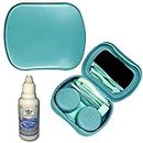 Soft Eye Contact Lens Holder Travel Kit Case Box Container Holder with Mirror Tweezers Turquoise, Violet,Orange,Cream - 1 Pc with Lens Solution 30ml