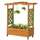 Raised Garden Bed with Trellis on Wheels Garden Planter Box with Drainage Holes