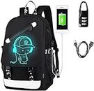 Anime Luminous Backpack Noctilucent School Bags Daypack USB chargeing Port Laptop Bag for Cool Girls Boys Teens Outdoor Backpack (Black-Music boy)