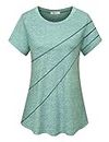 AxByCzD Exercise T Shirts for Women,Yoga Gym Activewear Airy Cool Soft Breathable Tops Pretty Scoop Neck Short Sleeve Sweat Wicking Outdoor Recreation Clothes Green XX-Large