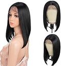 Style Icon Perücke Bob Wig Lace Front Wigs for Black Women Straight Synthetic Wig 130% Density High Temperature Fiber (12 Inch, 1B)
