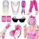 80s Fancy Dress Costumes Accessories, 1980s Fancy Style Dresses Party Sets & Kits for Women, Neon Leg Warmers Necklaces Bracelet Fishnet Gloves Lace Bow Headband Earrings Sunglasses-Rose Red