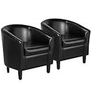 Yaheetech Black Chair, Faux Leather Chairs Armchairs Comfy Barrel Chairs Modern Club Chair Soft Padded Seat Living Room Bedroom Reading Room Waiting Room,Set of 2
