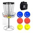 Disc Golf Basket with Disc Target Include 6 Discs, 1 Disc Carry Bag,24-Chain Portable Metal Golf Goals Baskets,Golf Basket