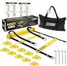 POWER GUIDANCE Agility Ladder (20 Feet) for Speed & Agility Trainning - with 12 Heavy Duty Plastic Rungs, Ground Stakes, Carry Bag & 10 Sports Cones (Yellow)