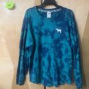 Victoria Secret Pink Womens Sweater L Large Blue Green Tie Dye Pullover Top