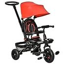 Qaba Baby Tricycle 4 in 1 Trike w/Reversible Angle Adjustable Seat Removable Handle Canopy Handrail Belt Storage Footrest Brake Clutch for 1-5 Years Old Red
