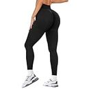 HIPOWER Seamless Scrunch Gym Leggings for Women High Waist Butt Lifting Sports Yoga Pants Stretchy Trousers Fitness Gym Running Black