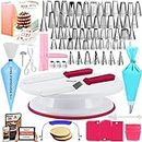 RFAQK Cake Decorating Kit | 200 PCs Set with Cake Turntable-48 Numbered Easy to use Icing Tips-7 Korean Tips with Pattern Chart & E.Book-Straight & Offset Spatula-Cake Leveler & Other Baking Supplies