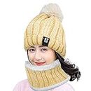 SYGA Winter Beanie Hat for Women with Pom Pom and Fleece Lining, Outdoor Sports Hats, Above 15 Year Beige