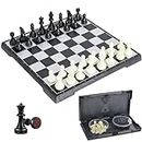 Vikutu Magnetic Travel Chess Set - 11 Inches Portable Mini Folding Chess Board - 2 Extra Queens - 2 Storage Box