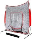 Kunova (TM) 7ft x 7ft Baseball & Softball Practice Net 7' x 7' for Hitting & Pitching Practice with Bow Frame, Collapsible and Portable