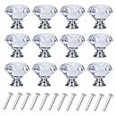 Mnixy 12 Pack Drawer Knobs Diamond Shaped Crystal Glass 30mm Cabinet Knobs Pull Handles