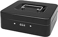 Delzon 3 digit Combination Lock Metal Cash Box, Portable Double Layer Money Tin with Coin Tray Keeping Your Money Safe On The Go (12 Inch-Black)