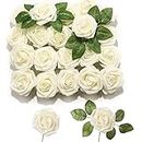 PartyWoo Rose artificiali, 20 pezzi di fiori artificiali, fiori decorativi, rose in schiuma, fiori artificiali, decorazione di compleanno, decorazione di matrimonio, decorazione per feste (beige)