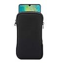 Neoprene Shock Absorbing Proof Pouch Large Cell Phone Sleeve Case Cover w Zipper/Neck Strap for Samsung Galaxy Note 20 Ultra 5G, Note 10+,S20 Plus,A20s / Moto G Power/LG Stylo 5/ Pixel 4 XL (Black)