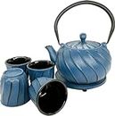 Cuisiland Cast Iron teapot with 4 Cups 1 Trivet Set (Blue)