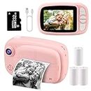 Kids Instant Camera, Mijiaowatch 12MP/1080P Video Kids Digital Instant Camera 3.5 Inch Free Ink Print Cameras for Kids with 32GB Card, Photo Print Camera Kids Girls Toys Gift for Boys Age 3-14 (Pink)