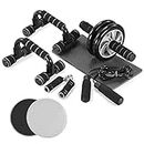 TOMSHOO 6-in-1 Abdominal Exercise Roller Set with Push-Up Bar, Gliding Discs，Skipping Rope and Knee Pad Strength Training Workout Fitness Equipment- AB Trainer for Home and Gym