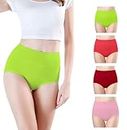 Think Tech High Waisted Cotton Hipster Ladies l high Waist Panty for Women Parrot Green I Gajri I Maroon I Pink - Pack of 4 M Size