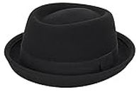 Pork Pie Hat for Men Women, Bowler Church Derby Hat Wool Felt Porkpie Fedora Hats with Ribbon S/M, Black-style 1, Medium