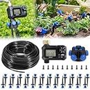 HIRALIY 85FT Garden Watering System with Garden Timer, Pressure Compensating Drippers, New Quick Connector Drip Irrigation Kits, Irrigation System for Plants, Watering Regularly by Timer