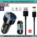 Dual USB Fast Car Charger Plug & USB Type-C Data Cable For Samsung Galaxy Phones