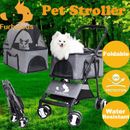 Pet Stroller Dog Pram Large Cat Carrier Travel Foldable 4 Wheels Pushchair