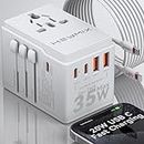HEYMIX 35W Travel Adapter, 20W Universal Travel Adapter, International Travel Power Adapter USB-C, iPhone Fast Charging Travel Plug Adapter with 2M/6FT USBC to Lightning Cable for EU/USA/UK/Asia/Bali