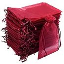 Leeyunbee 100PCS 10x15cm Bolsa de Organza Rojo, Bolsitas de Organza, Bolsas para Envoltura de Joyas, Bolsas de Organza de Regalo con Cordón para Boda Favores Joyas y Dulces