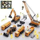 CUTE STONE Construction Vehicles Playset with Playmat, Kids Engineering Truck Set with Crane, Excavator, Tractor with 3 Interchangeable Parts, Cement, Truck, Educational Gift Toy for Toddlers Boys