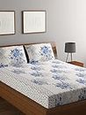 Bombay Dyeing Vista 110 GSM Microfiber Blue Floral Double Bedsheet with 2 Pillow Covers