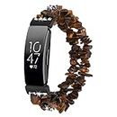 Agate Watch Band Crystal Bracelet Compatible for Fitbit Inspire 2/Inspire HR/Inspire/Ace 2 Fitness Tracker Stretch Wristband Replacement Elastic Strap Accessory Women Men (Brown)