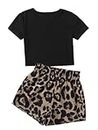 SOLY HUX Girl's Summer 2 Piece Outfits Short Sleeve Crop Top and Cute Print Shorts Sets Cute Clothing Set Black 10Y