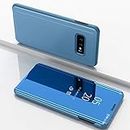SmartLike Plastic Clear View Mirror Flip Cover Case For Samsung Galaxy S10 Plus-(Blue)