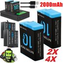 4X 2000mAh Battery / Charger for GoPro Hero 5 6 7 9 10 Go Pro Camera Accessories