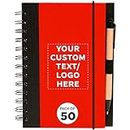 DISCOUNT PROMOS Custom Eco Block Notebooks with Pens Set of 50, Personalized Bulk Pack - Perfect for School, Office, Business, Home - Red