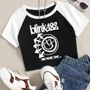 Blink 182 noch einmal Musik Frau Ernte T-Shirt beliebte Musik Mädchen Mode O-Ausschnitt Kurzarm